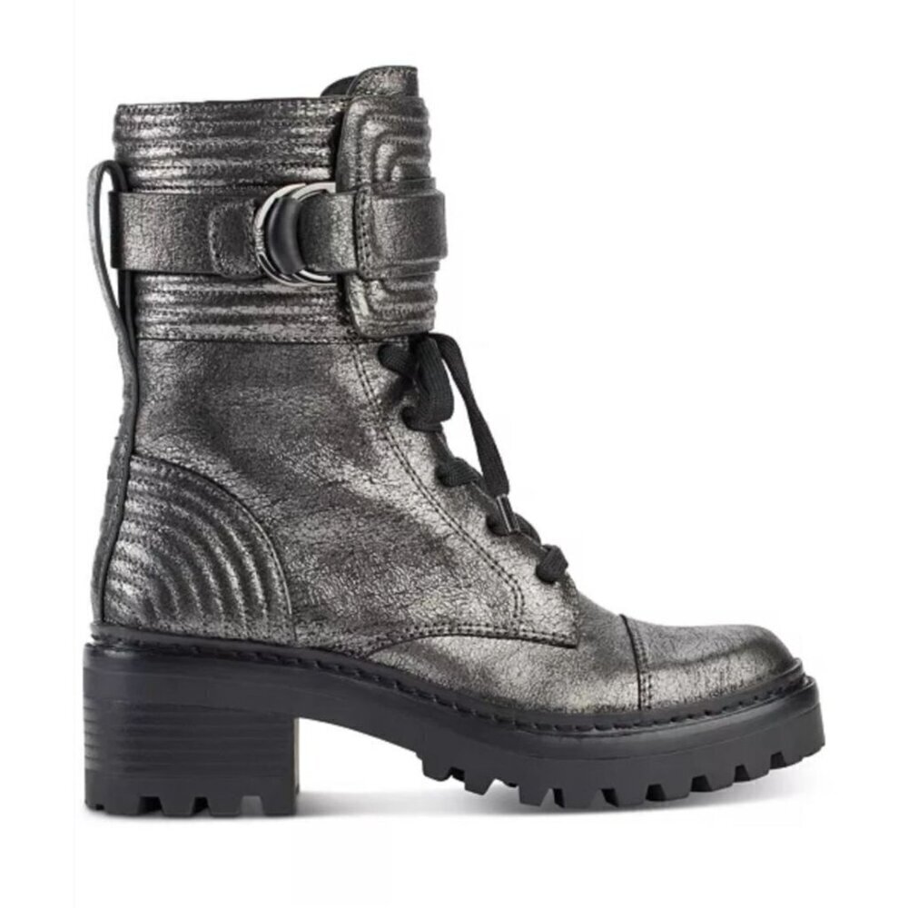 DKNY / Basia Combat / Metallic / Boots With Side Zipper & Buckle Straps / Ancle